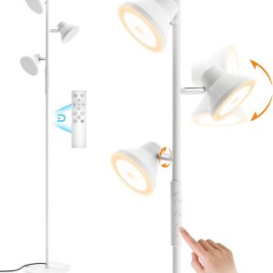 White Floor Lamp, 36W Modern Dimmable Standing Lamp 2700-6500K, 3 Rotatable LED Lights Reading Tall Lamp, Touch & Remote Control Floor Lamps for Living Room Bedroom Office
