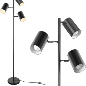 Tree Floor Lamp with 3 Light 9W E26 LED Bulbs,Black Standing Tall Pole Lamp with 3 Adjustable Rotating Lights,Modern Floor Lamp for Living Room Bedroom Office,Reading Room