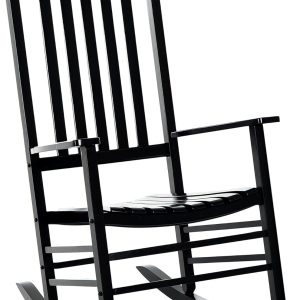 Outdoor Rocking Chair, Patio Rocking Chair with Smooth Curves, High Density Wooden Rockers for Lawn Garden Porch, Supports Up to 350lbs, Black