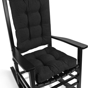 Chair Cushion Set for Rocking Chair, Back Pillow & Seat Cushion with Ties, Original Woven Fabric Non-Slip Chair Pads for Elderly Sitting, Black