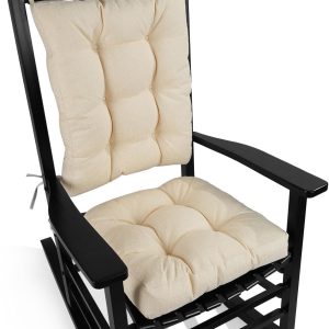 Chair Cushion Set for Rocking Chair, Back Pillow & Seat Cushion with Ties, Original Woven Fabric Non-Slip Chair Pads for Elderly Sitting, Beige