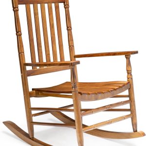 Wood Rocking Chair Outdoor with 450 lbs Support Relaxing Rocker Solid Wood High Back Seat Reclining Seat for Deck, Garden, Backyard, Porch, Indoor or Outdoor Use, Teak