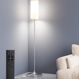 LED Floor Lamp for Living Room, Dimmable Standing Lamps with Foot Switch,Remote Custom Color Temperature Silver Pole Lamp with Lampshade,12W Led Bulb Tall Lamps for Bedroom Office Kid Room