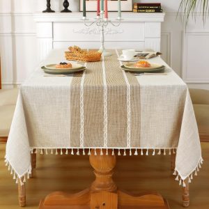 Rustic Tablecloth Cotton Linen Waterproof Thanksgiving Tablecloth Burlap Table Cloths for Kitchen Dining Cloth Table Cloth for Rectangle Tables Coffee Lines Rectangle,55''x70'',4-6 Seats