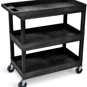 3-Tier Rolling Utility Cart with Wheels | Supports 300 lbs. Total | Heavy-Duty Capacity for Garage Storage, Office Spaces, & Kitchen Use | Durable Tool Cart with Locking Wheels (Black, 32 x 18)