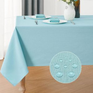 Rectangle Tablecloth Waterproof 52x70 inch Linen Textured Table Cloth Stain and Wrinkle Resistant Washable, Decorative Fabric Table Cover for Dining, Party and Camping, Aqua