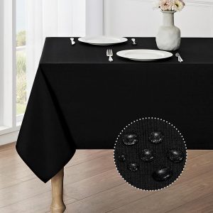 Rectangle Tablecloth Waterproof 52x70 inch Linen Textured Table Cloth Stain and Wrinkle Resistant Washable, Decorative Fabric Table Cover for Dining, Party and Camping, Black