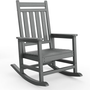 Oversized Rocking Chair for Adults - All-Weather Resistant Outdoor Rocker with Square Back Design, Heavy-Duty Porch Chair for Lawn, Garden & Patio, Maintenance-Free Outdoor Furniture