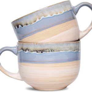 Large Ceramic Coffee Mug Set of 2, Stoneware Jumbo Latte Mugs for Office and Home, 16 Oz, Dishwasher and Microwave Safe(Blue, 2)