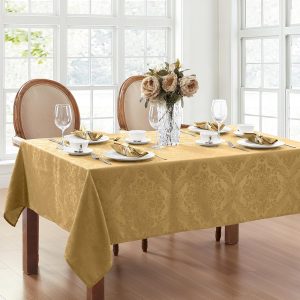 Damask Waterproof, Stain & Wrinkle Resistant Fabric Tablecloth, 60" x 120" Oblong/Rectangle, Gold