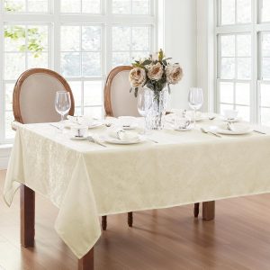 Damask Waterproof, Stain & Wrinkle Resistant Fabric Tablecloth, 60" x 120" Oblong/Rectangle, Ivory