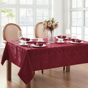 Damask Waterproof, Stain & Wrinkle Resistant Fabric Tablecloth, 60" x 120" Oblong/Rectangle, Cranberry